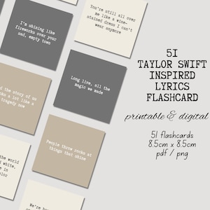 51 cartes mémoire de paroles inspirées de Taylor Swift | Cadeaux pour Swifties | Impression numérique | Département des poètes torturés | Cartes de visite The Eras TTPD |