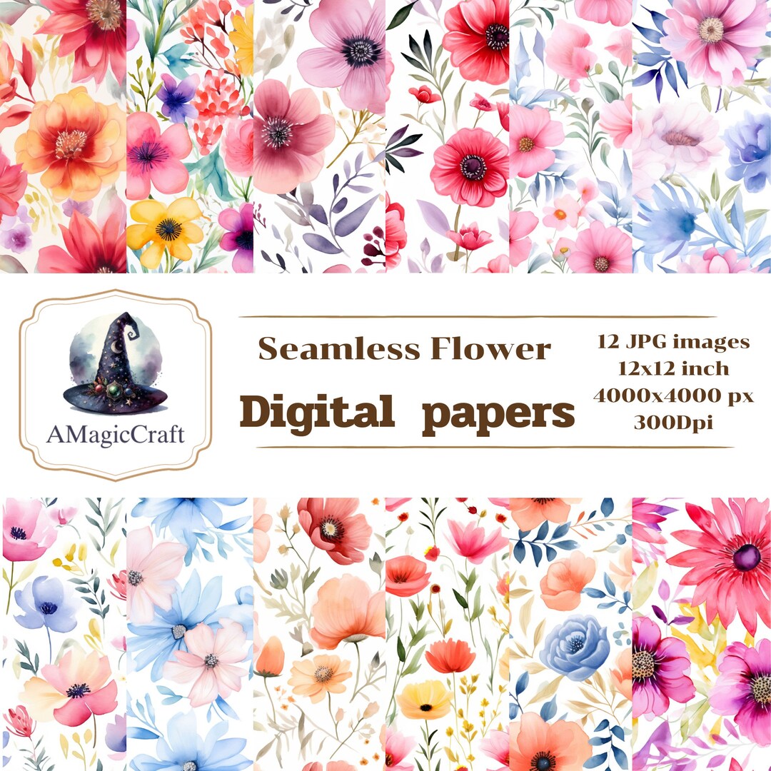Watercolor Flower Digital Paper: Seamless Floral Patterns (12 JPG) - Etsy