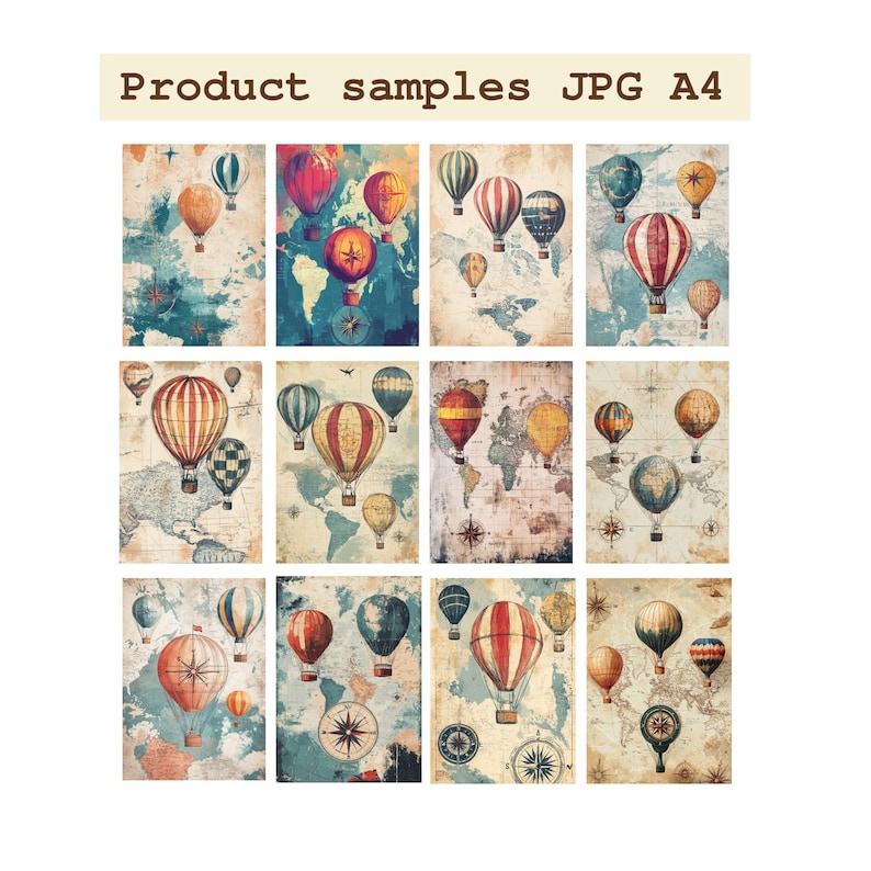 Hot Air Balloon and World Map Printable Paper (A4 /US Letter/junk ...
