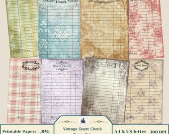 Vintage Guest Check Fussy Cut Retro Restaurant Ephemera Junk Journal Kit printable A4&USletter (Digital Download)