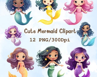 Cute Mermaid Clipart 12 PNG/300 Dpi Digital Download