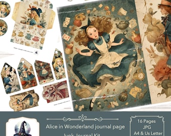 Alice im Wunderland Journal Kit: Printable Pages & Ephemera (A4/US Letter PDF Download)