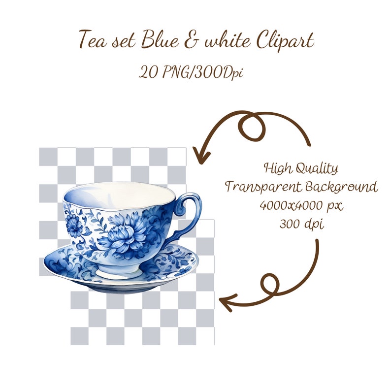 Tea Set Blue&white Clipart 20 PNG 300 Dpi Digital Download - Etsy