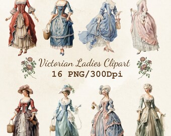 Victorian Ladies watercolor Clipart 16 PNG/300 Dpi Digital Download