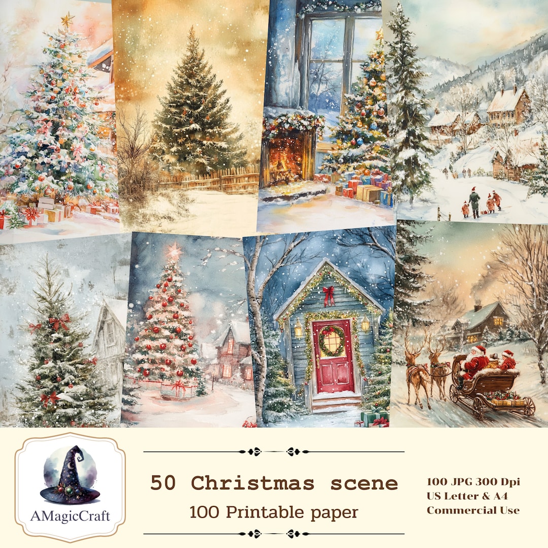 50 Christmas Scene Printable Paper 100 Page for You to Decorate Your