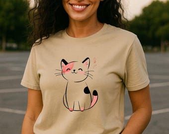 Koszulka z grafiką Kawaii Cat: unisexowa koszulka z organicznej bawełny, prezent dla miłośnika zwierząt
