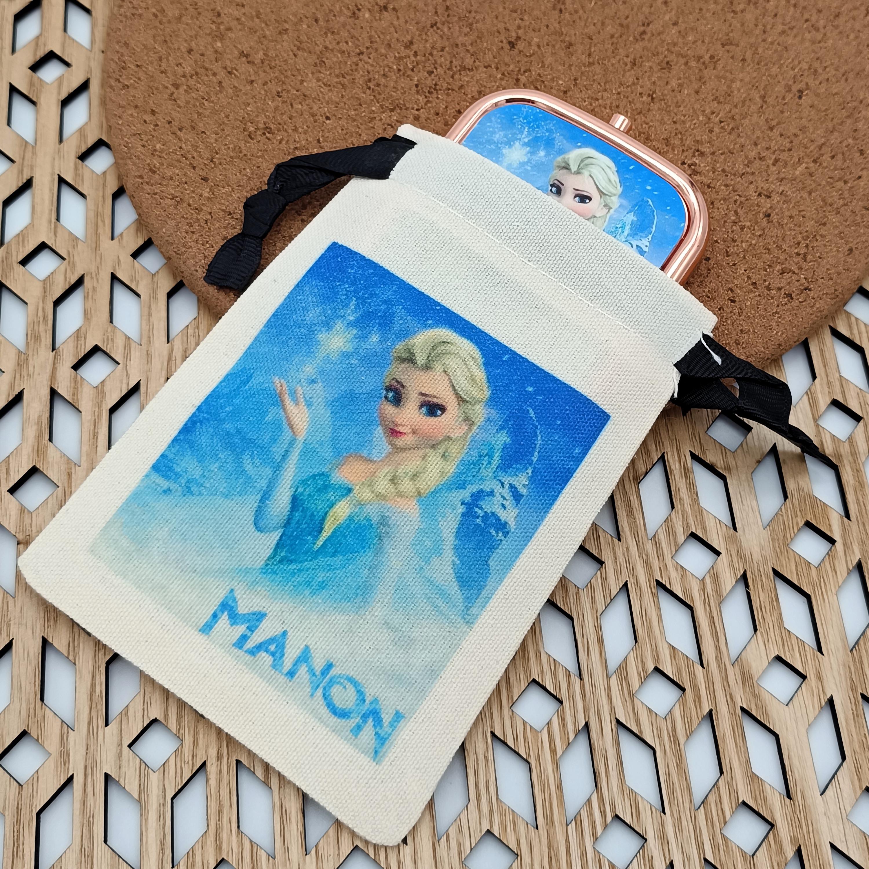 Miroir De Poche Elsa Reine Des Neiges - Personnalisable Avec Prénom, Rose, 7x6 Cm
