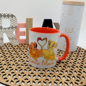 Taza personalizada del Rey León 2 nombres, taza de dibujos animados, taza de cumpleaños, taza de Simba y Nala, taza de nombre, regalo de amigo hermano, regalo de niño