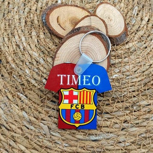FC Barcelona football key ring with personalized wooden name, name key ring, double-sided key ring, football key ring, football jersey key ring