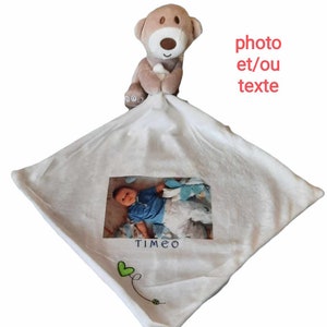 Personalized baby teddy bear with name and photo, birth gift, customizable elephant cuddly toy