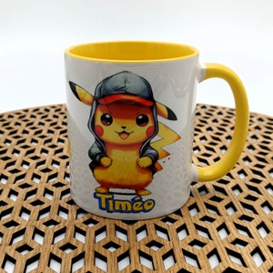Taza de Pikachu personalizada con nombre, taza de dibujos animados, taza con nombre, taza de cumpleaños, regalo para niños, taza para hermano, taza personalizada de Pokémon