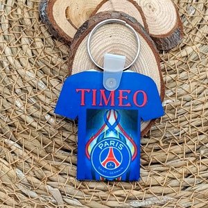 PSG football key ring with personalized wooden name, name key ring, double-sided key ring, football key ring, football jersey key ring