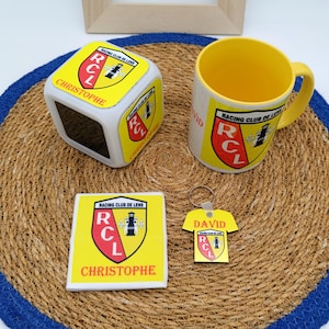 Pacchetto regalo Football RC Lens con nome personalizzato, tazza sveglia con portachiavi personalizzato con bracciale RCL, tazza con nome RCL, sveglia con nome Lens