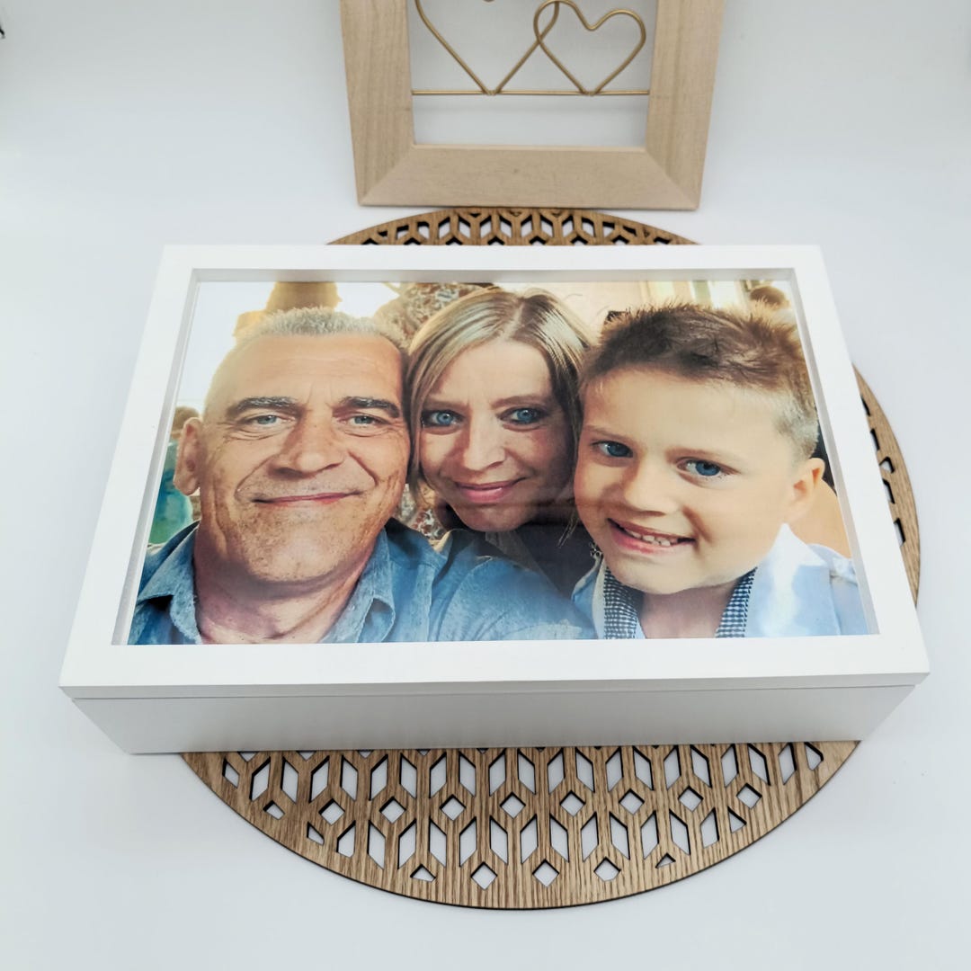 White Wooden Storage Box With Personalized Photo, Large Catch-all Box ...