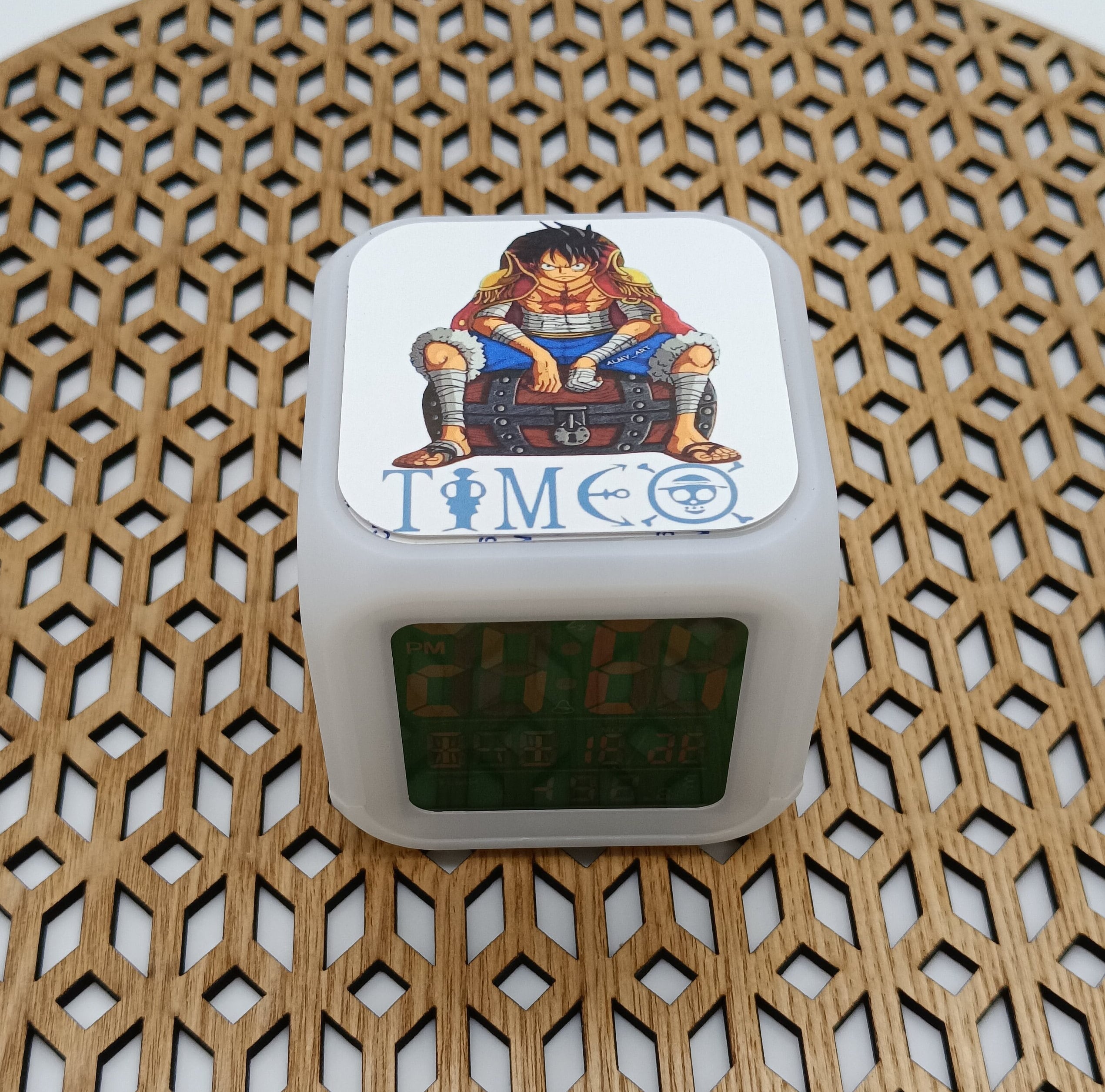One Piece Luffy personalized multicolor light alarm clock with first name, customizable children's clock
