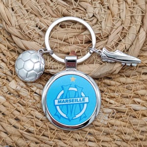 OM football key ring in steel, football ball and shoe key ring, Marseille key ring, football key ring, OM football supporter key ring