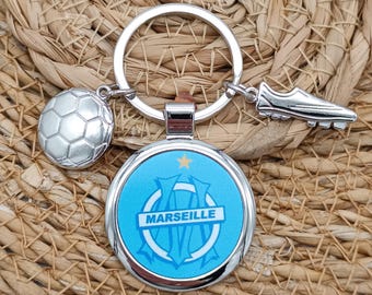 Porte-clés Vintage OM Marseille, Football, Blason Blanc Et Bleu, Ancien
