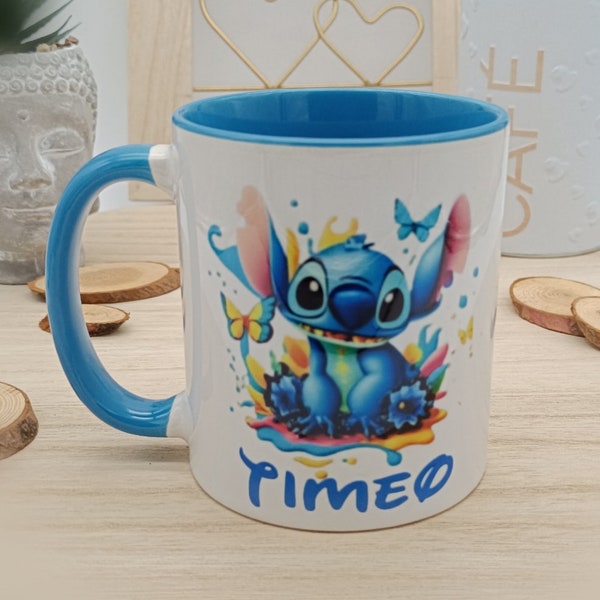 MUG Stitch personnalisé prénom, tasse prénom, tasse anniversaire, mug garçon frère ami, cadeau amoureux, mug céramique couleur, fait main