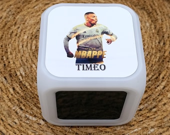 M&#39;BAPPE personalized multi-colored light alarm clock with first name, Real Madrid football children&#39;s clock