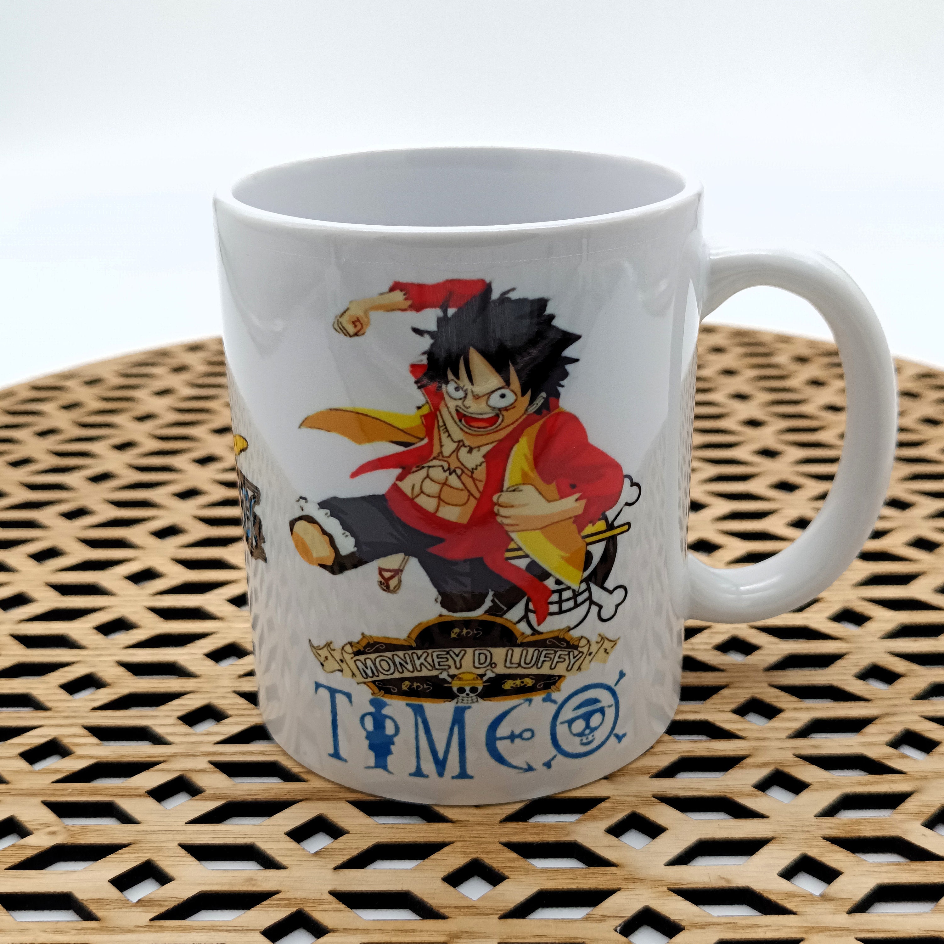 Mug Personnalisé Luffy (One Piece) Avec Prénom - Céramique Bleue, Fait Main - Neuf