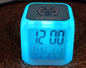 Personalized OM multi-colored light alarm clock with first name, Marseille football children&#39;s clock