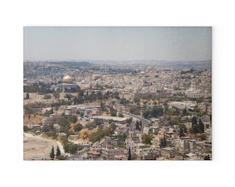 Holy City of Jerusalem - Glass Cutting Board | Hebrew | Judaica