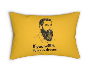 Theodor Herzl - If You Will It - Yellow Lumbar Pillow