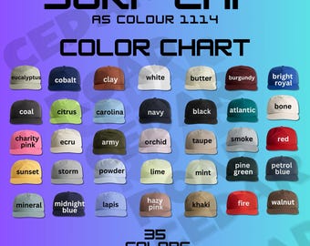 Surf Cap Color Chart: AS Colour 1114, 35 Colors (Digital Download)