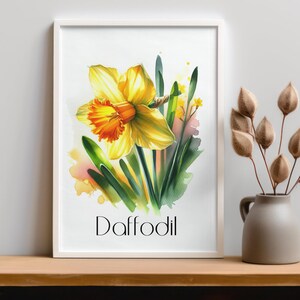 March Birth Flower Wall Art, Daffodil Poster Print, Gift for Birthday or Nursery, Grandmother Garden Poster Artist, Home Decor Flowers