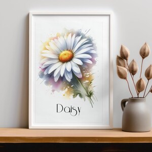 April Birth Flower Wall Art, Daisy Poster Print, Gift for Birthday or Nursery, Grandmother Garden Poster Artist, Home Decor Flowers