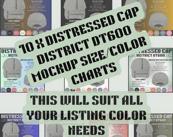 Distressed Cap Size Color Chart: District DT600 Mockup (Digital)