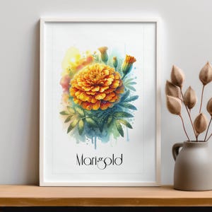 October Birth Flower Wall Art, Marigold Poster Print, Gift for Birthday, Nursery, Grandmother Garden Poster Artist, Home Decor Flowers