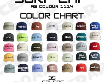 Surf Cap Color Chart: AS Colour 1114, 35 Colors (Digital Download)