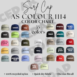 Tabla de colores de gorras de surf, color AS 1114, maqueta de descarga digital, los 35 colores, tabla POD para gorras, ayuda para listados, tiendas de gorras snapback.