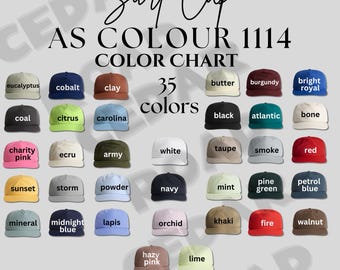 Surf Cap Color Chart: AS Colour 1114, 35 Colors (Digital Download)