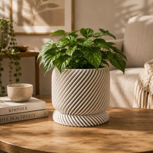 Modern Spiral Planter Pot with Drainage Tray | Scandinavian Japandi Home Decor