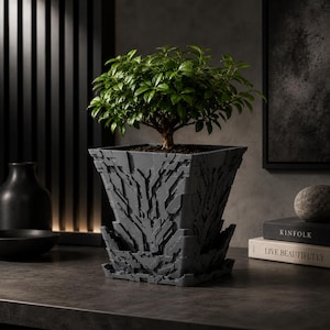 Geometric Planter with Tray | Modern 3D Printed Indoor Plant Pot | Contemporary Home Decor | Minimalist Plant Pot