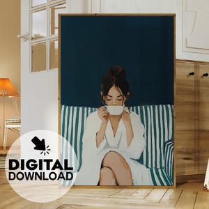 Midnight Abstract Woman Large Wall Art | Contemporary Artwork | Minimalist Print | Stripe Woman Print | DIGITAL DOWNLOAD