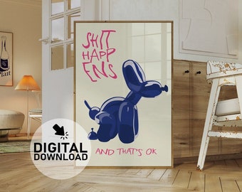 Blue Balloon Dog Print: Funny Trendy Room Decor (Digital Download)