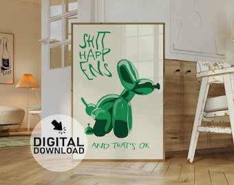 Green Balloon Dog Print: Funny Trendy Room Decor (Digital Download)