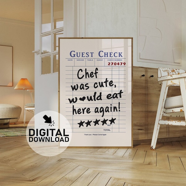 Gastcontrole afdrukken zwart-wit, chef-kok was schattig zou hier weer eten, kunst aan de muur keuken, eetkamer poster!!! DIGITALE PRODUCT DOWNLOAD!!!