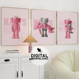 Poster Hypebeast Pink Kaws cadeau, lot de 3, TÉLÉCHARGEMENT NUMÉRIQUE DU PRODUIT !!! Décoration de chambre Hypebeast, meilleure décoration minimaliste, idée hyper cadeau