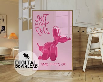 Pink Balloon Dog Print: Funny Trendy Room Decor (Digital Download)