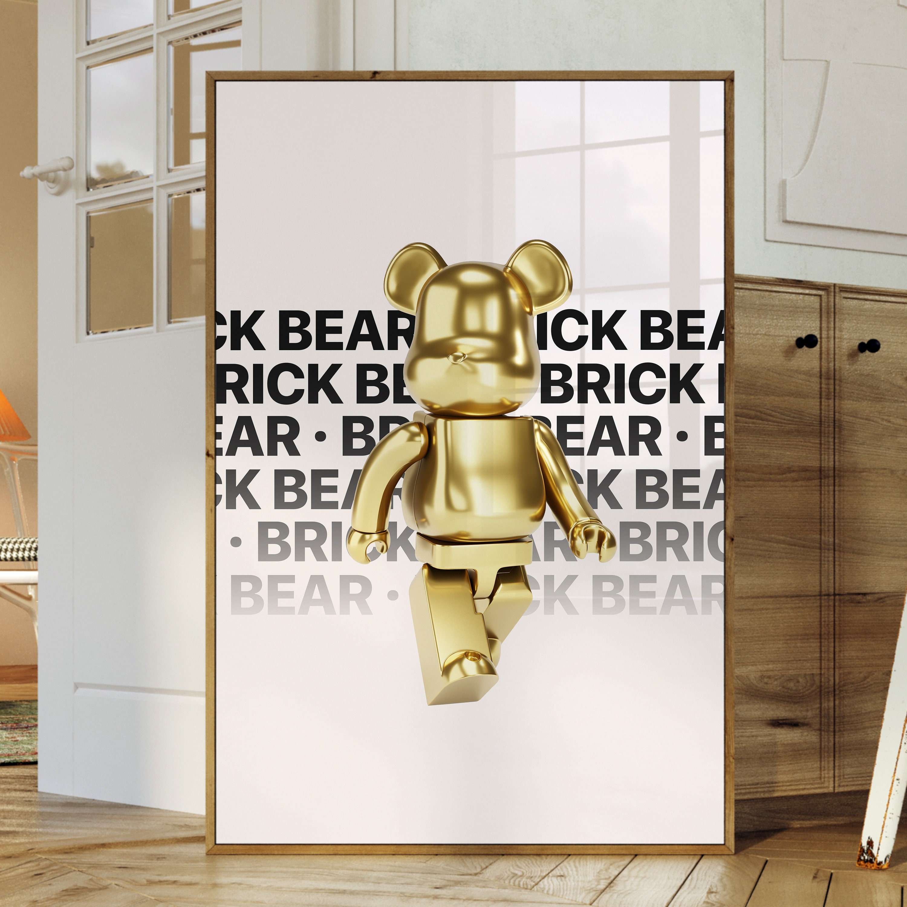 Hypebeast Golden Brick Kaws Poster Set of 3, Figure Printable Wall Art
