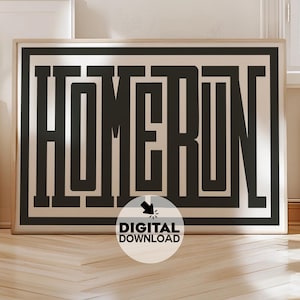 Baseball Typography Art Print: &quot;Home Run&quot; Boys Room Decor (Digital Download)