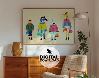 Fashion Week Animal Print: Colorful Girls Room Wall Art (Digital Download)