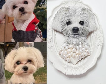 Dog brooch,natural pearl brooch, Maltese brooch, portrait brooch, dog brooch,dog portrait brooch, gift for a pet's mother, white dog brooch