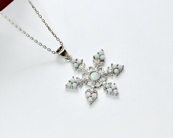 Opal Snowflake Necklace , Silver snowflake Necklace , Snowflake Necklace , Snowflake Necklace ,  Womens Necklace