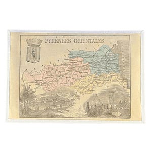 Carte ancienne du département des Pyrennées Orientales (France fin XIXème)