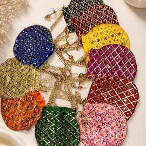 Handmade Silk Potli Bag, Multicolor Mirror Work, Indian Festive Shagun Purse